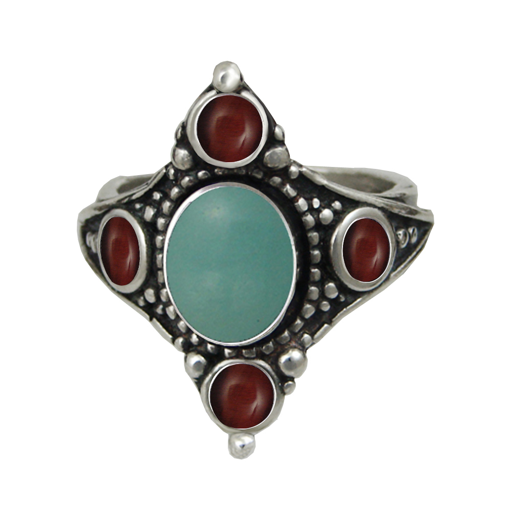 Sterling Silver Renaissance Queen's Ring With Aventurine And Red Tiger Eye Size 9